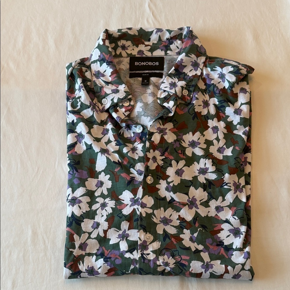 Bonobos Floral Casual Button Down Shirt - Green and White - Picture 5 of 5